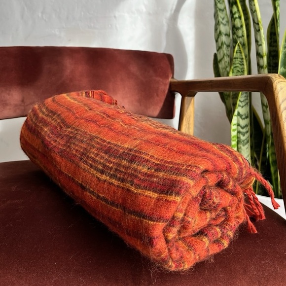 Himalayan Yak Wool Morning Meditation Blanket (Pumpkin w/ Black/Red/Gold Stripe)